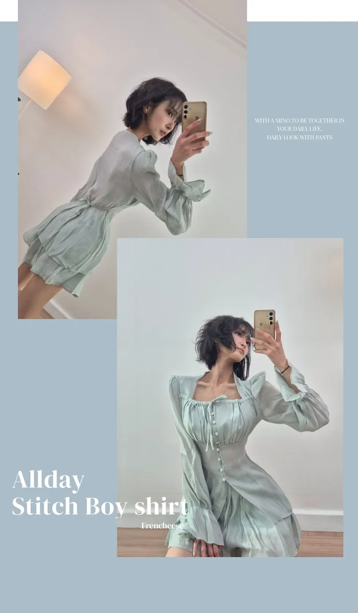 ✨허리잘록핏✨세트구성🖤[핏보장][하객룩추천][데이트룩코디] 시스루 블라우스&캉캉치마 투피스SET (3color) 상세 이미지 9