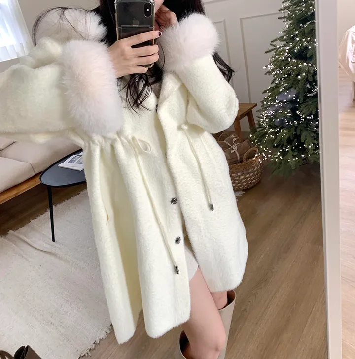 연말강추!💗 폭스퍼 밍크 후드 앙고라 스트링 페이크퍼 코트 상세 이미지 3