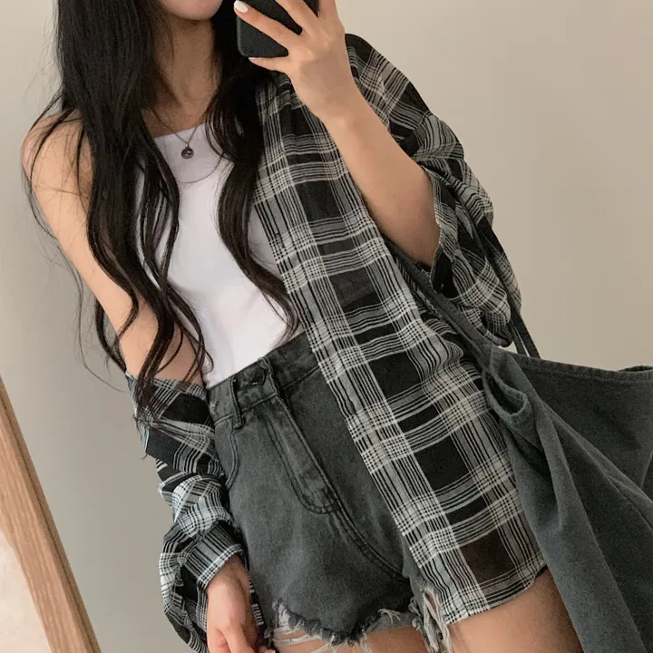 [장마철&휴가철] 은은한 시스루 루즈핏 체크남방,셔츠;2col 상세 이미지 20