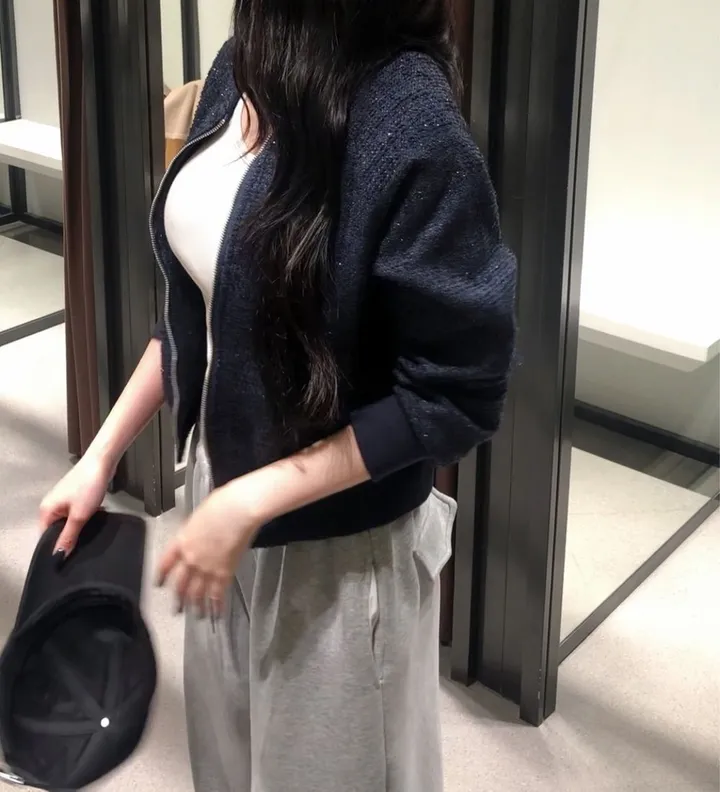 +영상핏[당일출고🚀봄 자켓🌸] 더오 네이비 펄 트위드 봄버 자켓 상세 이미지 14