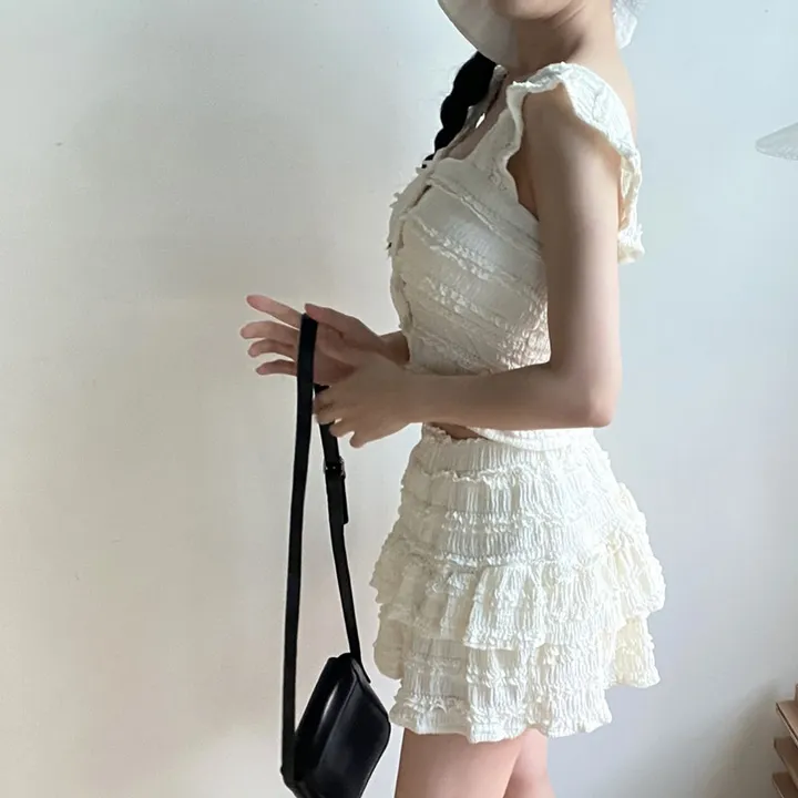 여름신상] 세트가격 물결 레이스 진주단추  나시 프릴 캉캉 스커트 세트 2COLOR [2PCS] 상세 이미지 36