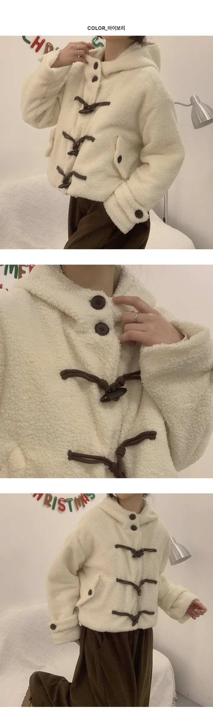 🎀가성비템이라 불러주세요! [양털/누빔안감/후드] DJ 하이넥 투버튼 더플 버튼  소매 포켓 포인트 세미크롭 후드 점퍼 자켓 3Color 상세 이미지 5