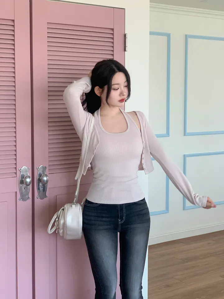 [MADE][2pcs,승모근소멸🤍] 키싱 홀터넥 나시 가디건set (4color) 상세 이미지 56
