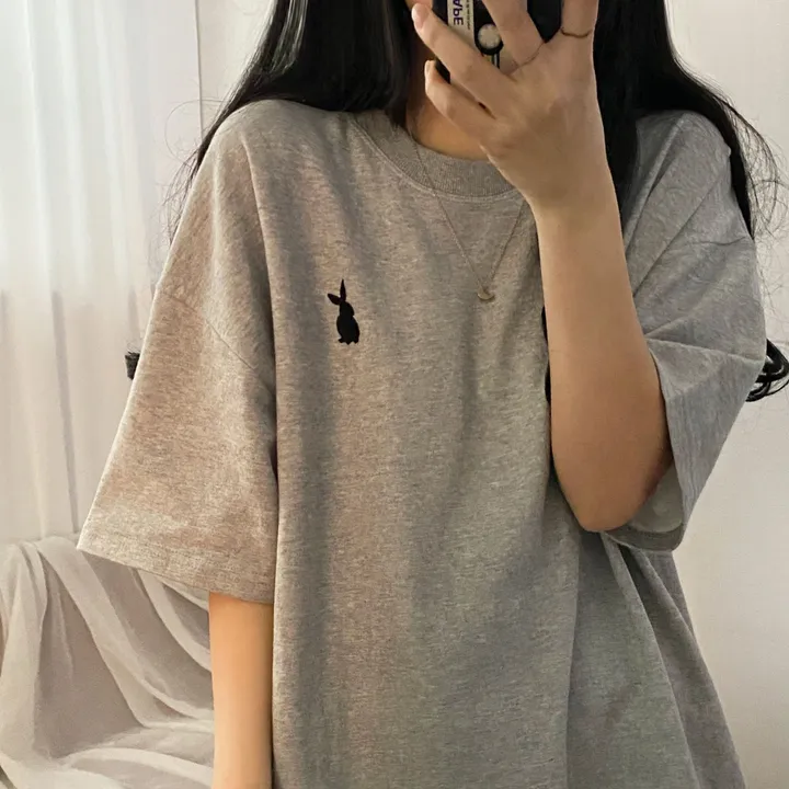 [넉넉/데일리] 러블리 래빗 자수 오버핏 반팔티T 상세 이미지 25