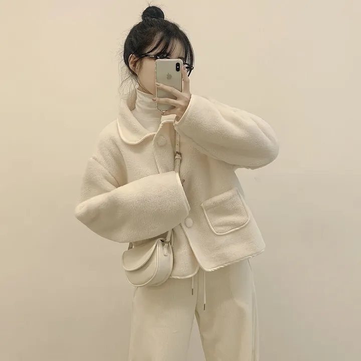 [양면퍼🧸/귀여움] 아방핏 양털 후리스 뽀송 카라 덤블 퍼자켓 크롭점퍼 밍크 숏코트 상세 이미지 10