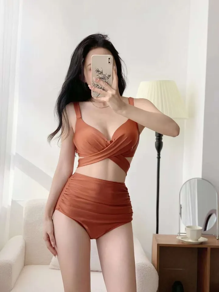 커버업후기증명!첫비키니추천! E컵착용가능 M-XL 글래머 셔링 백리본 X스트랩비키니 하이웨스트비키니 빅사이즈수영복 커버업수영복 상세 이미지 13