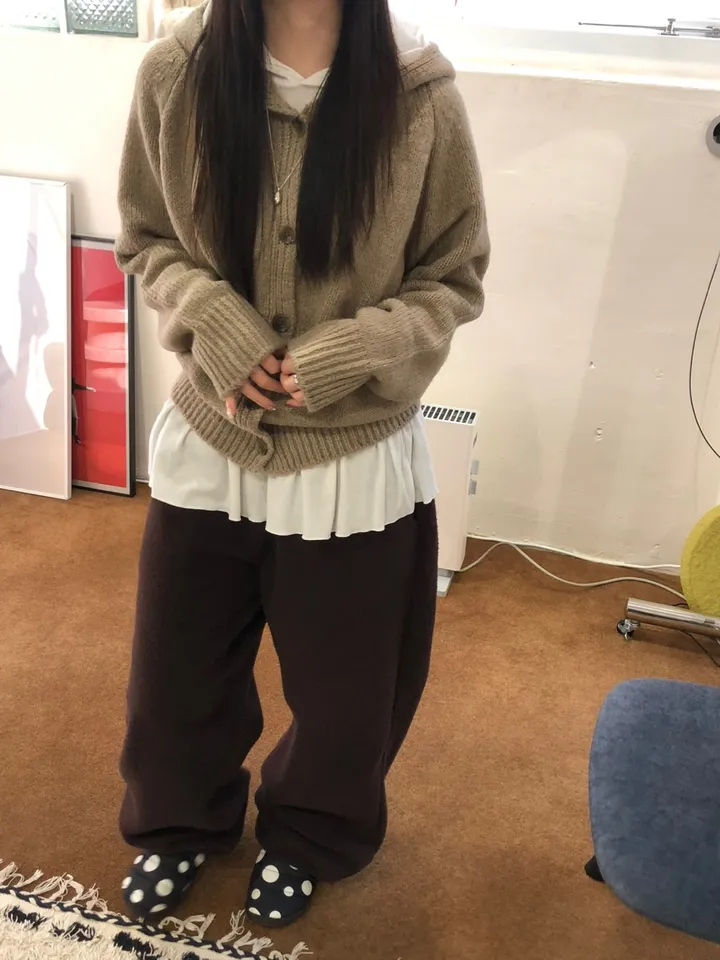[MD pick🤎]크런치 베이직 니트 버튼 후드 가디건(4color) 상세 이미지 4