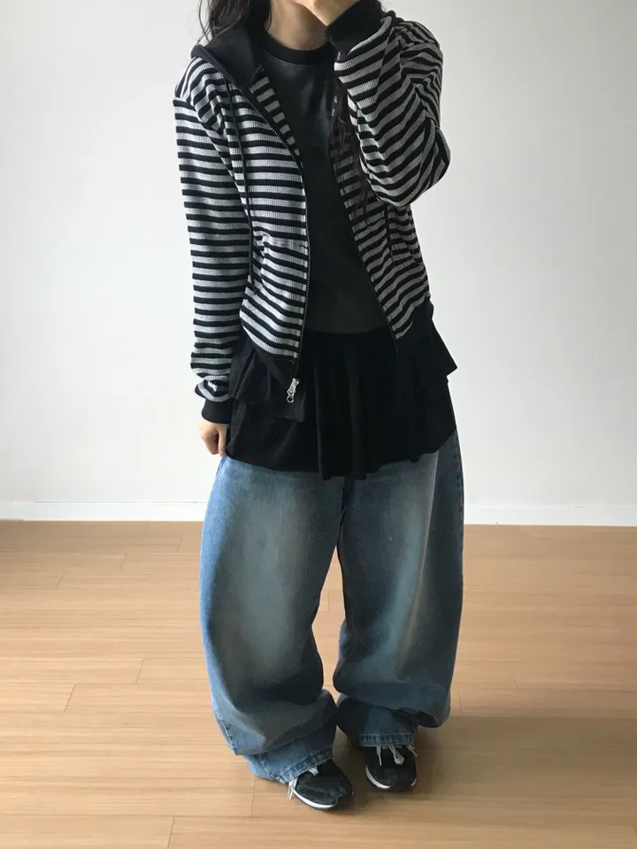 [투웨이/강추] 스트라이프 반크롭 후드집업 상세 이미지 3