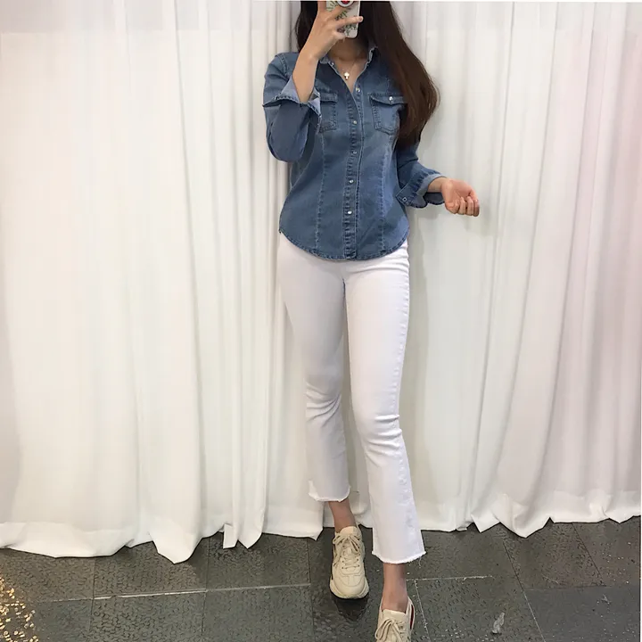 반팔/긴팔 주문폭주 스판 슬림핏 데님 청남방 자켓 셔츠 상세 이미지 13