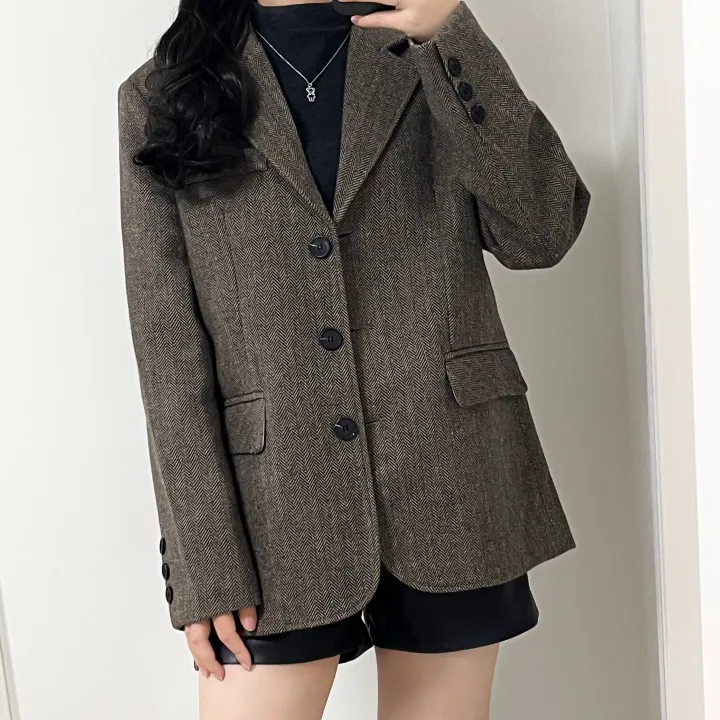 [램스울 80%] 고퀄리티 3버튼 헤링본 블레이저 자켓 상세 이미지 3
