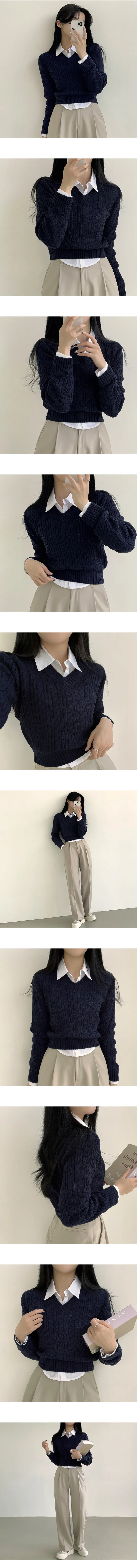 [여리여리~/파스텔톤] 날씬핏, 꽈배기 브이넥 크롭 긴팔니트 (5color) 상세 이미지 6