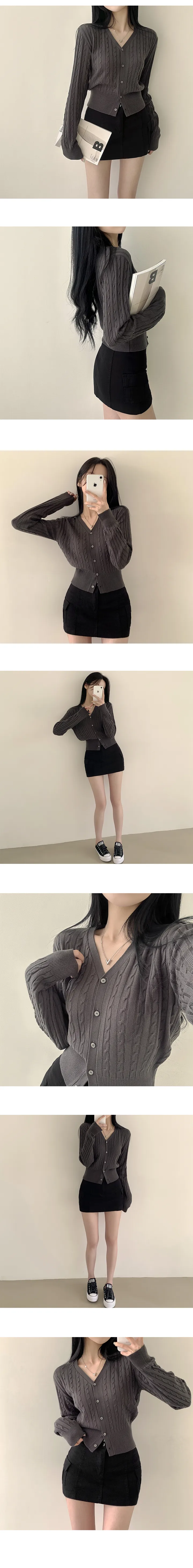 [손등덮는/여리여리~] 말라보이는, 꽈배기 브이넥 크롭 긴팔 니트가디건 (6color) 상세 이미지 9