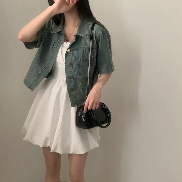 [데일리/청순무드(＊’͜’ )] 봄웨더 반팔 데님 크롭 청자켓 - 3color 상세 이미지 16