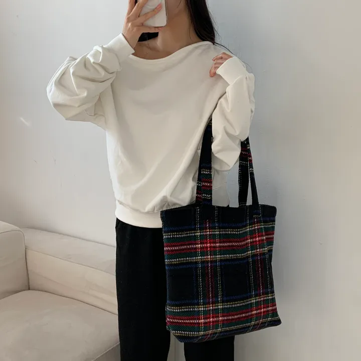🌼2color🌼 윈터 체크 에코백🚚당일출고🚚 (그린, 네이비) 크리스마스, 연말파티, 겨울신상⛄︎ 상세 이미지 7