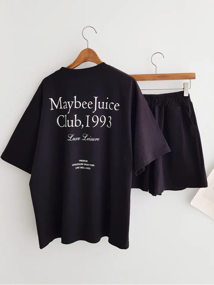 [세트가격!] Maybee 레터링 프린트 오버핏티셔츠 반팔 티셔츠 밴딩 반바지 홈웨어세트 여름파자마 트레이닝복 츄리닝세트 주말룩 여름휴가 바캉스룩 이지웨어세트 상세 이미지 19