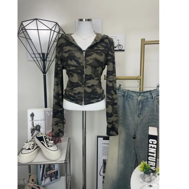[밀리터리 집업 할인] 슬림핏 말라핏 카모밀리터리 걸스힙합 투웨이 후드집업 힙스트릿 카모슬림핏 Y2K 빈티지 유니트힙 여리핏 상세 이미지 5