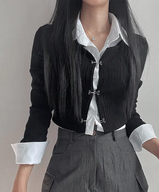 [unique] 후크 크롭 골지 니트 가디건