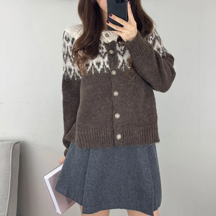[당일발송] 3Color 앙고라 다이아 노르딕 니트 긴팔 가디건*1363 상세 이미지 17