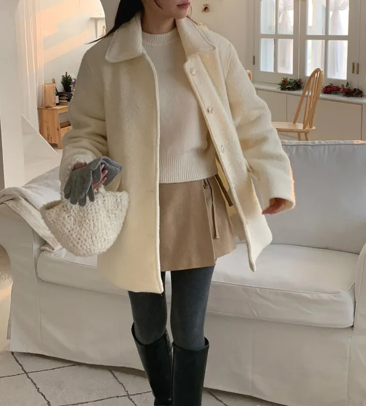 [주문폭주🔥][겨울신상⛄] 메리 부클 카라 하프 코트(2color) / 하객룩 하프코트 코트 숏코트 아우터 상세 이미지 18