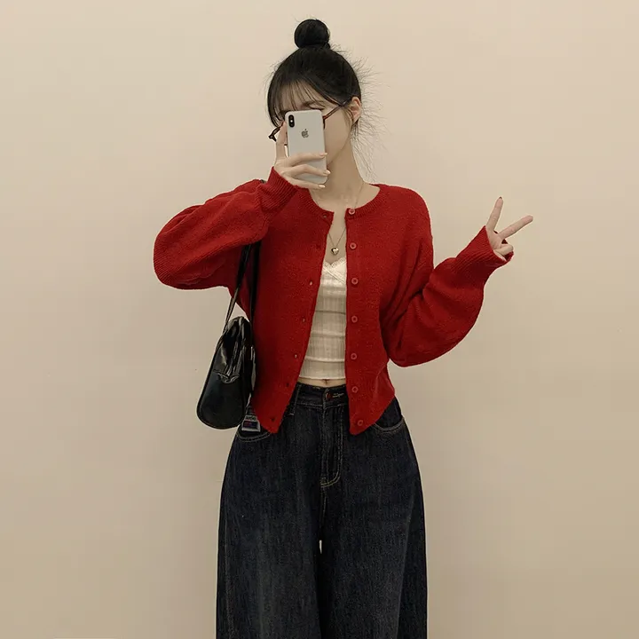 [허리잘록~뽀송따뜻💭] 부드러운 데일리 라운드 크롭 슬림 니트가디건 상세 이미지 14
