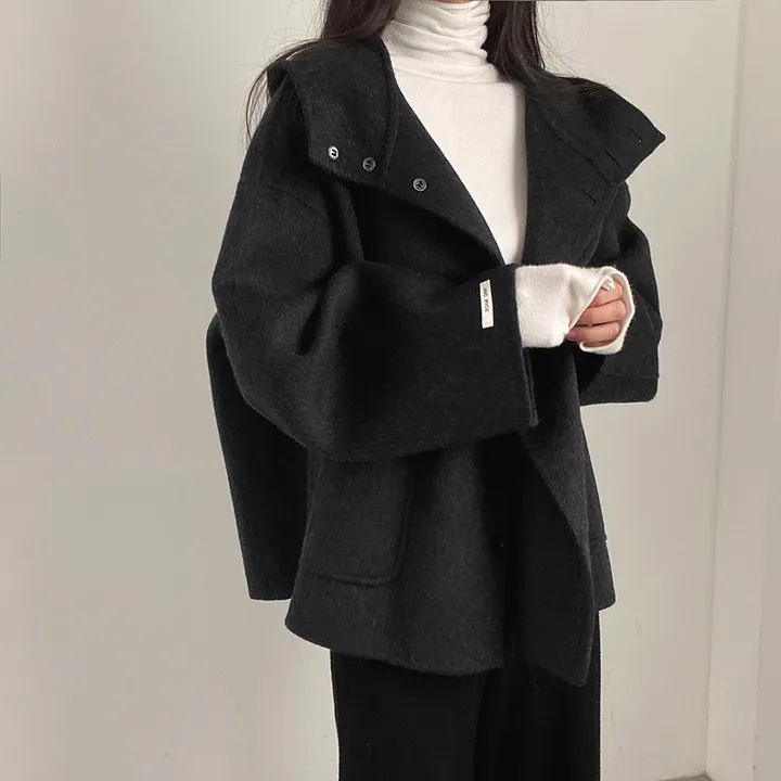 (껴입어도 넉넉한 사이즈) 오버핏 울 핸드메이드 후드 하프코트 상세 이미지 19