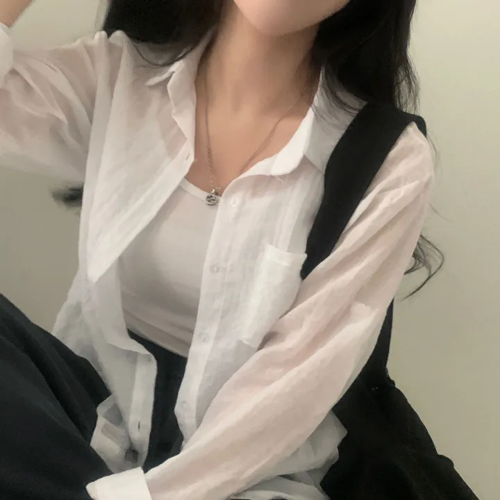 [살안타템17컬러✨/크롭&루즈핏] 햇빛차단, 린넨 시스루 루즈핏 거즈 셔츠/남방 블라우스 상세 이미지 8