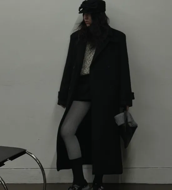울 오버핏 롱코트 하이넥 벨트세트 더블버튼 겨울코트 2종 상세 이미지 7