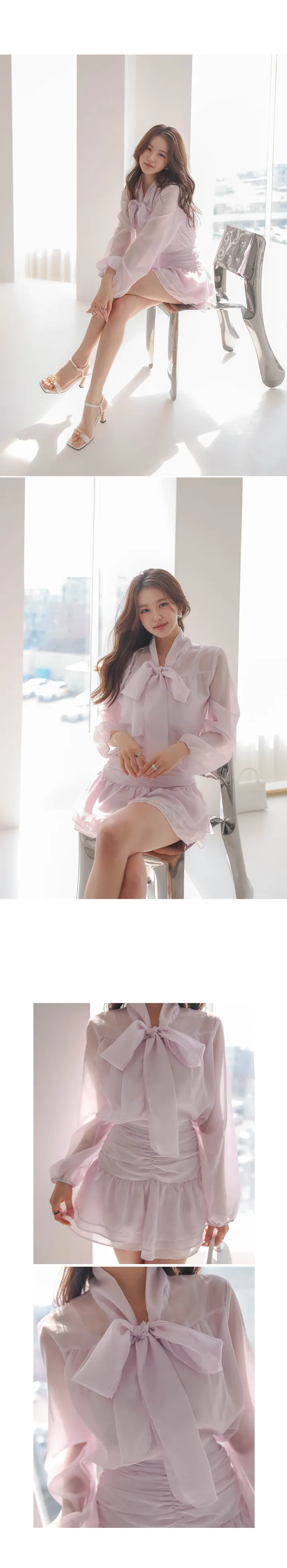윈디즈 리본 블라우스 & 캐미솔 & 큐롯 스커트 SET 상세 이미지 3