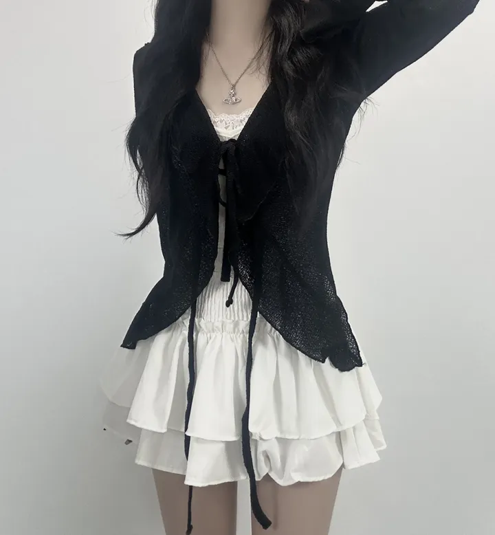 ruffle ribbon lace cardigan 러플 리본 레이스 가디건 (봄가디건, 러블리, 프릴, 니트가디건, 슬림핏, 여리여리) 상세 이미지 26