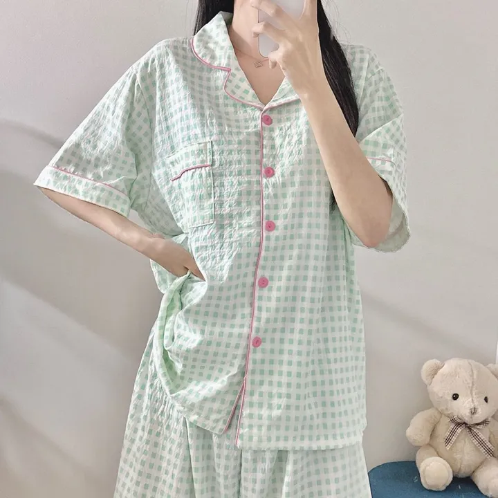 [99~120사이즈🧡미친편안함] 면 잠옷 빅사이즈 홈웨어 파자마 바지 여름 체크 숙면 선물 100 110 3xl 4xl 5xl 6xl 상의 통통녀 플러스 큰잠옷 커플 상하세트 상세 이미지 8