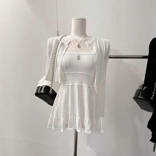 *최저가💙 [세트가격!/하객룩!] 드온 펀칭원피스 레이스원피스 셔링원피스 프릴 플레어원피스 플리츠원피스 나시원피스 미니원피스 레이어드원피스 긴팔 크롭가디건 니트가디건 여름투피스 상세 이미지 22