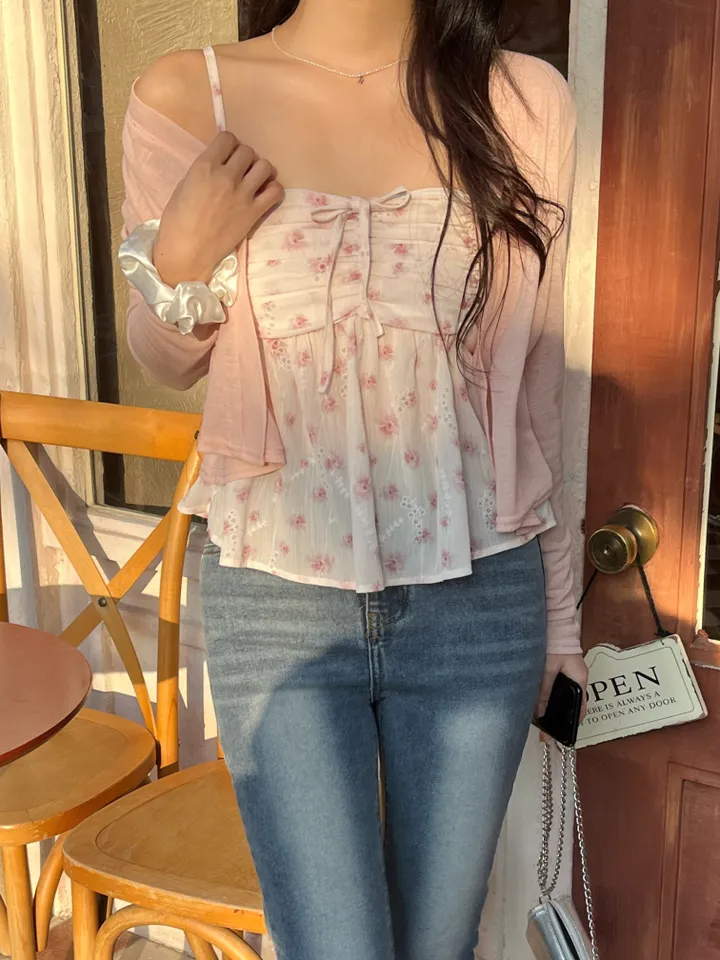 벚꽃룩🌸 리노아 플라워 쉬폰 가디건 뷔스티에 set 상세 이미지 10