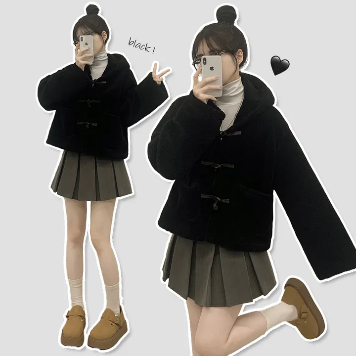 [귀여움/아방핏] 포근 후드 양털 떡볶이 퍼자켓 숏코트 덤블점퍼 상세 이미지 3