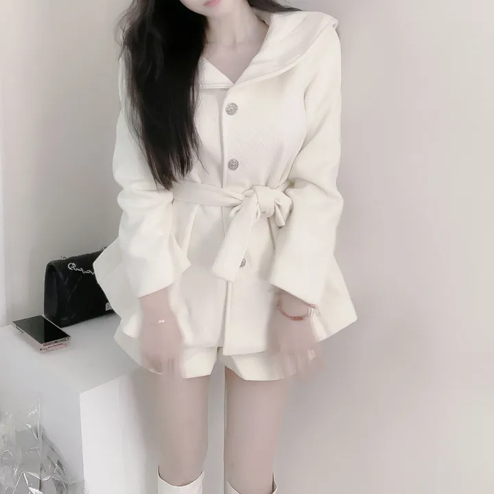 [초고퀄]소매퍼 안감누빔  하프 모직코트 반바지 투피스 세트 상세 이미지 6