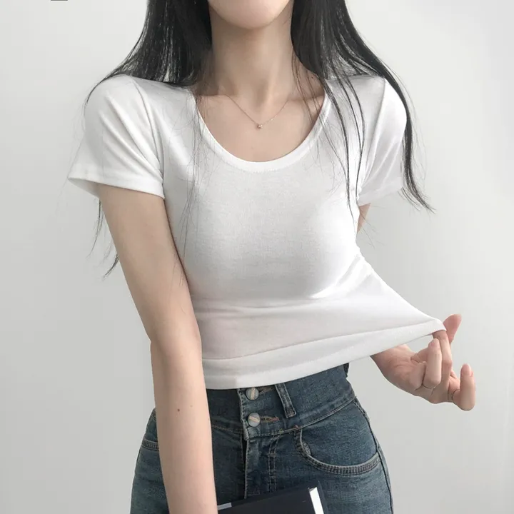 최저가🚚당일출고🚚[2개묶음할인/필수템] 넥들뜸X 부드러움, 깔끔 유넥 옆셔링 크롭 반팔 티셔츠 상세 이미지 15