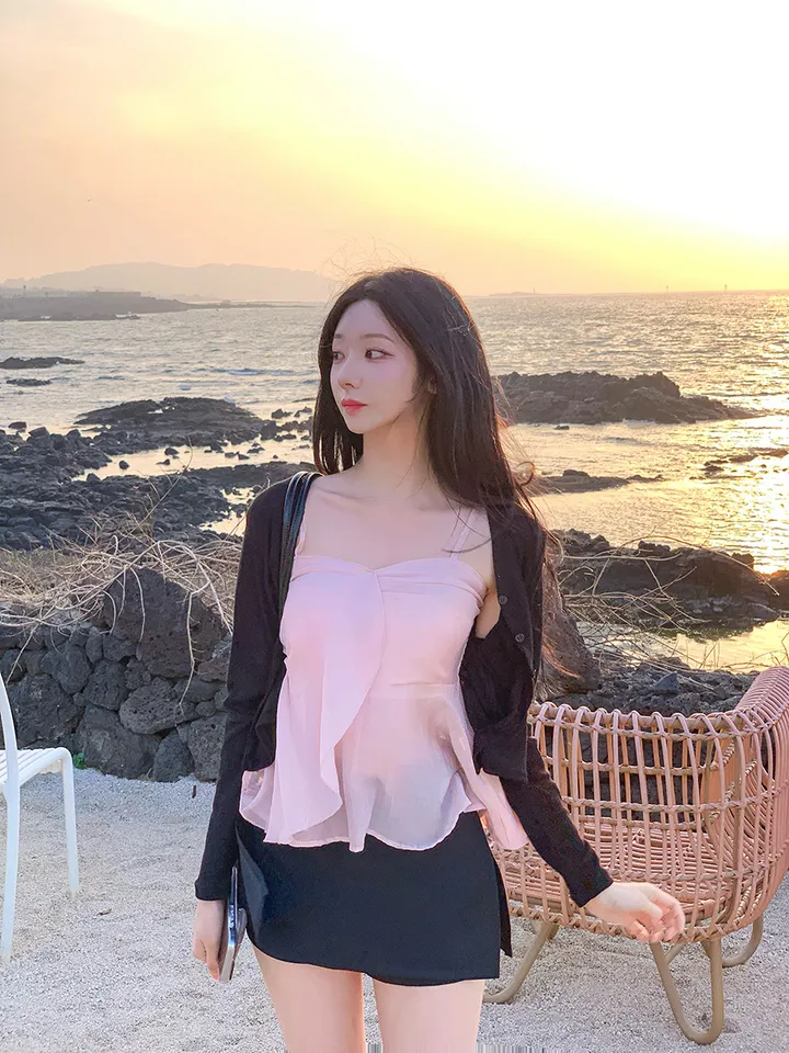 [살랑살랑❤️] 팬던트 시스루 크롭 가디건 - 5color (살안타템/데일리/골지/파스텔/브이넥/긴팔/아이스/후들후들핏) 상세 이미지 16