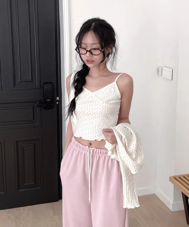 [러블리룩🫧💗] 럼블 잔꽃 패턴 플라워 레이스 골지 나시 가디건 세트 봄 가을 / 나시 가디건 레이어드 아우터 봄가디건 봄옷 뮤잉 상세 이미지 12
