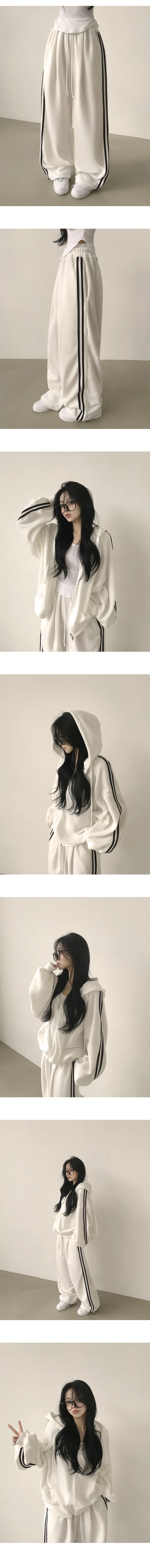 [도톰,포근~/후리스트레이닝세트🤍] 꾸안꾸 정석, 후리스 트랙 오버핏 투웨이 후드집업 + 밴딩 트랙 투웨이 스트링 조거 와이드 트레이닝팬츠 투피스 세트 (5color) 상세 이미지 11