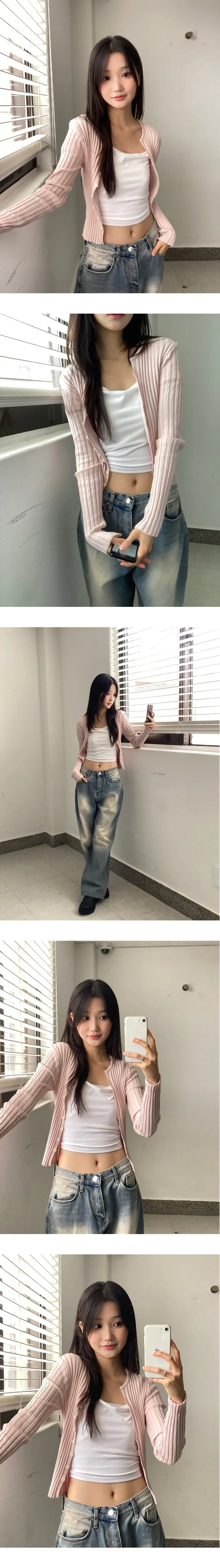 [3가지 무드🤎/허리보정핏!] 골지 여리 슬림핏 버튼 니트 가디건 상세 이미지 5