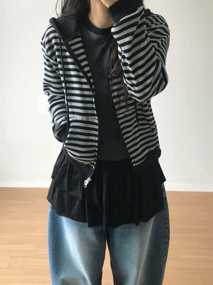 [투웨이/강추] 스트라이프 반크롭 후드집업 상세 이미지 5