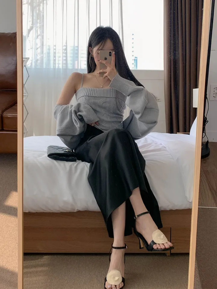 [찐애정템ㅠ고퀄버전*나시볼레로setෆ부유방삭제핏] 빈츠 꽈배기 끈나시 + 루즈핏 긴팔 볼레로 세트 니트 탑 나시 크롭 볼레로 가디건 스판 긴팔 투피스 세트 봄 가을 데일리룩 데이트 상세 이미지 53