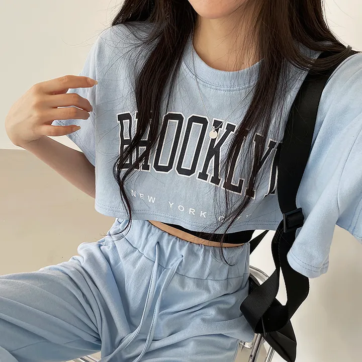 *묶음할인[반팔ver./쓰리세트가격!!] 브루프린팅 오버핏 크롭반팔티+나시+일자와이드핏 밴딩팬츠 트레이닝세트 상세 이미지 30