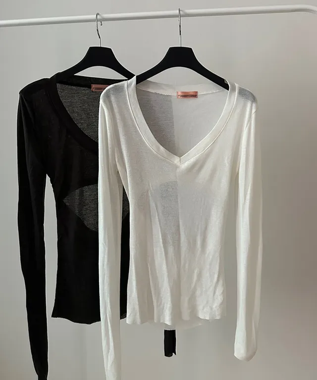 [주문폭주] 시스루 브이넥 백트임 티셔츠