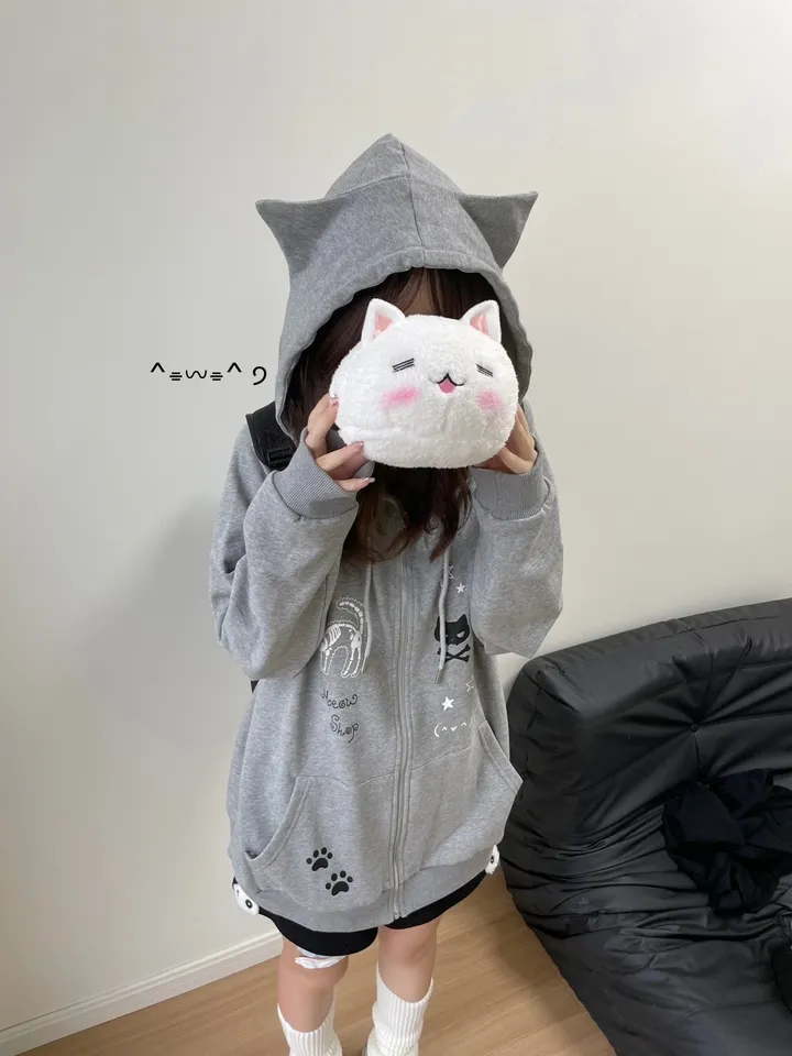 빈티지 캐릭터 캣후드  고양이 루즈핏  후드집업 상세 이미지 3