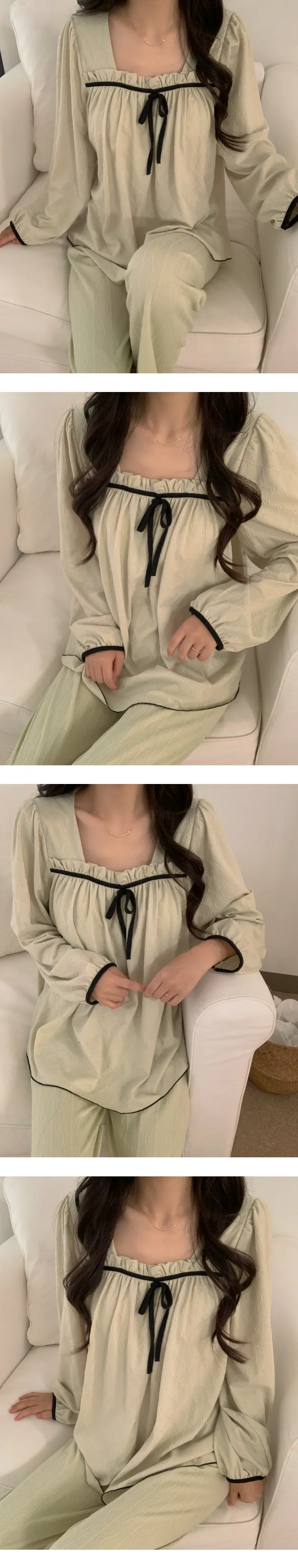 [부분당일] [릴스핫템] 로망 브라캡 긴팔 긴바지 잠옷 세트 3color 2size 상세 이미지 10
