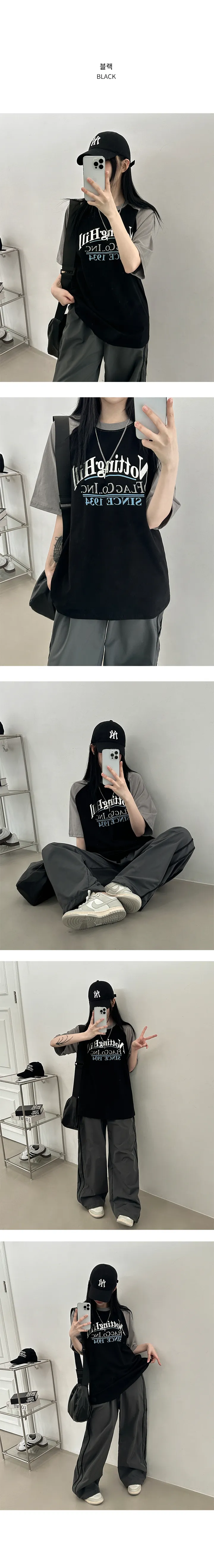 1+1할인[오버핏!/꾸안꾸룩] 노팅힐 배색 나그랑 오버핏 반팔티 상세 이미지 9