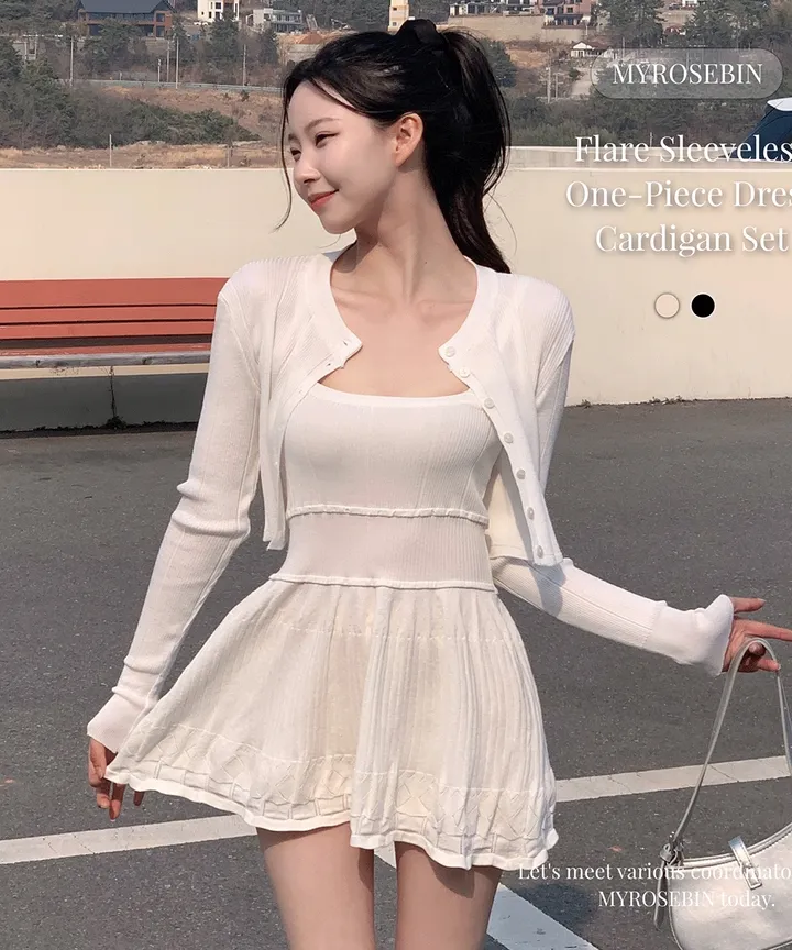 [여리무드🌹] 미닛 가디건 나시 원피스 세트 / 나시원피스 캉캉원피스 플레어 플리츠 미니원피스 니트 여름원피스 골지원피스 얇은 봄가디건 봄원피스 크롭가디건 골지가디건 볼레로 상세 이미지 2