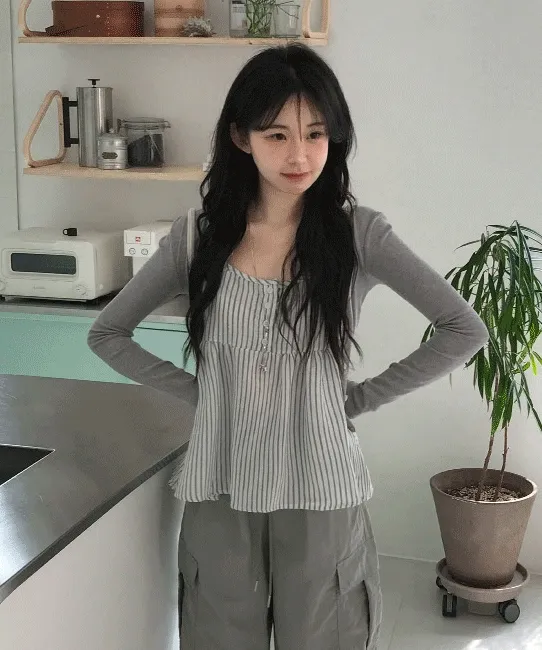 [세트🍦/레이어드] ST블라우스가디건set (4color) #투피스#스트라이프#아우터#나시#슬리브리스#여름#봄#가을#러블리