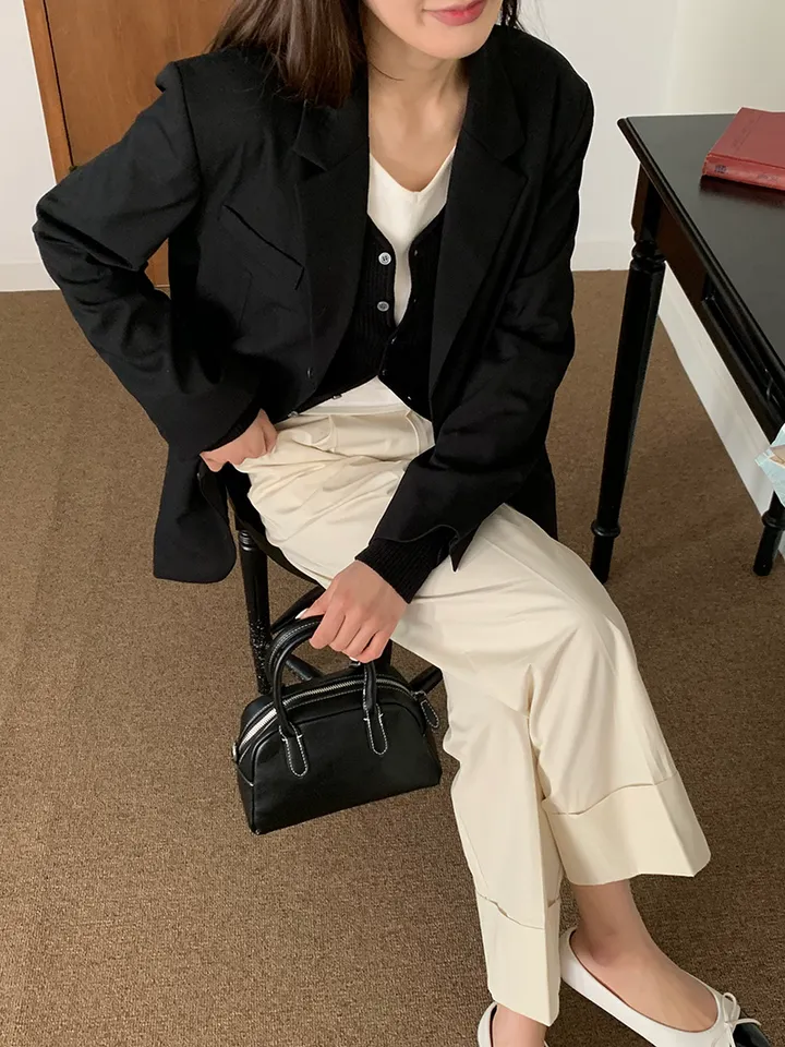 [봄가디건/나시일체형] 오즈 배색 레이어드 일체형 골지 브이넥 봄 가을 가디건 2color (레이어드/니트레이어드/레이어드가디건/배색가디건/봄/봄니트) 상세 이미지 21