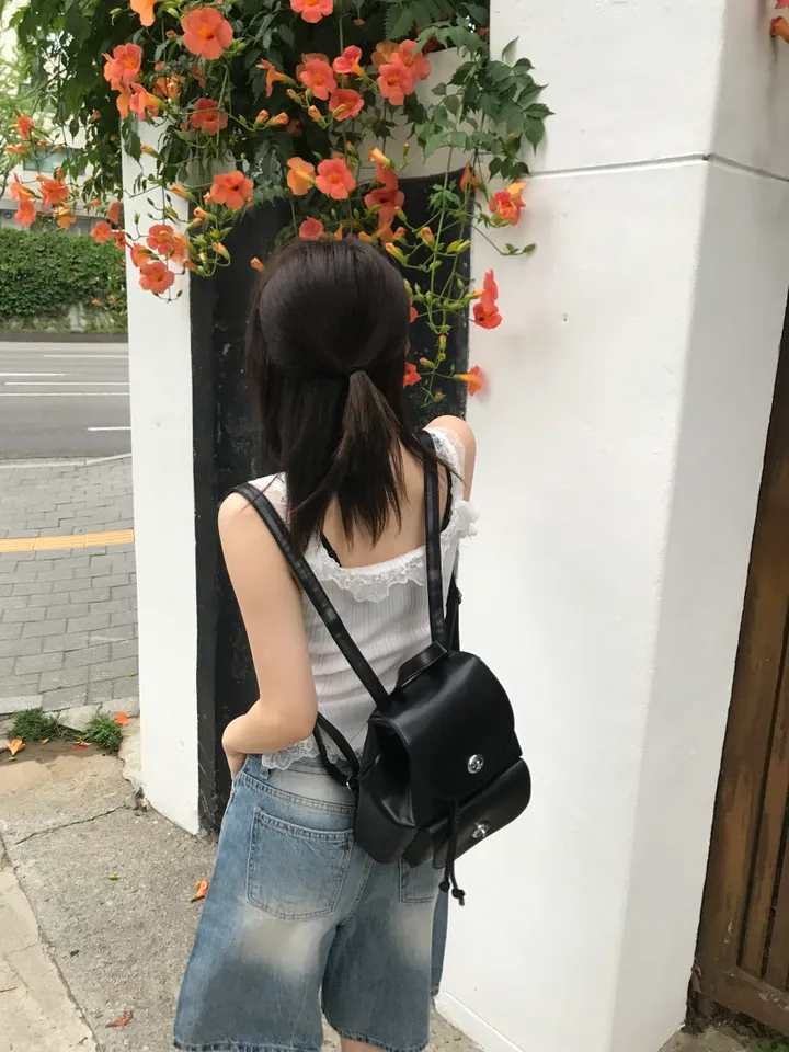 블랙 레더 미니 백팩 상세 이미지 15